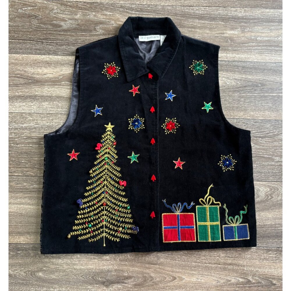 VINTAGE DRESSBARN CHRISTMAS VELVET & SATIN EMBROIDERY VEST WOMENS XL HOLIDAYS